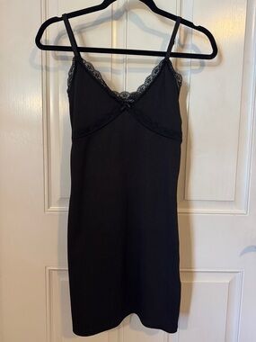 H&M Black Ribbed Lace-Trim Dress